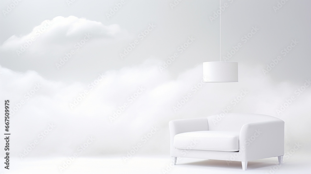 armchair in a white cloud interior, abstract white cloud background and a place to sit, light background with copy space armchair in a white cloud interior, abstract white cloud background and a place to sit, light background with copy space