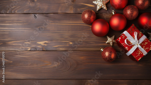 christmas landscape wooden background, decoration, copy space, xmas celebration background