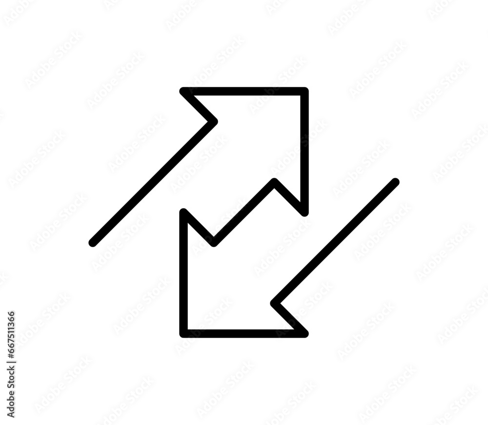 Transfer arrow icon. Double reverse symbol. Data transfer linear icon. Recycling sign. Arrow to left and right symbol. Replace icon. Vector illustration isolated on white background. Editable stroke. Transfer arrow icon. Double reverse symbol. Data transfer linear icon. Recycling sign. Arrow to left and right symbol. Replace icon. Vector illustration isolated on white background. Editable stroke.