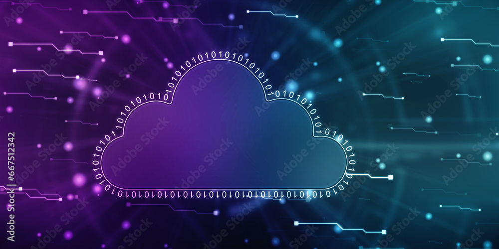 2d illustration of Cloud computing, Digital Cloud computing Concept background. Cyber technology, internet data storage, database and data server concept