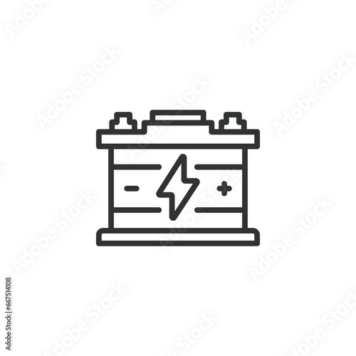 Car battery line icon. Auto accumulator icon. Acid battery. Editable stroke. Vector illustration isolated.