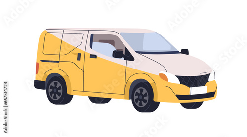 Delivery van, commercial car. Auto transport for delivering, shipping. Freight automobile, shipment vehicle. Wheeled road transportation. Flat vector illustration isolated on white background