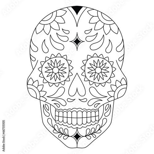 Mexican sugar skull isolated vector with flowers decoration for Day of the Dead coloring pages for kids page 1