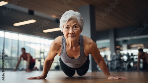 Senior woman asian exercising at the gym , the elderly and exercise, health of the elderly