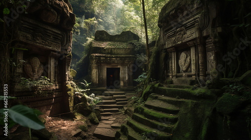 ruins of the temple in a jungle, AI Generated  photo