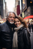 Travel photography of a mid aged couple in a big city