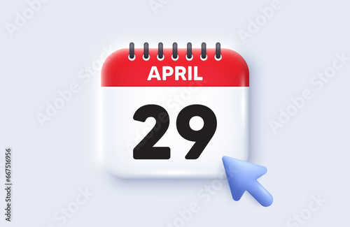 29th day of the month icon. Calendar date 3d icon. Event schedule date. Meeting appointment time. 29th day of April month. Calendar event reminder date. Vector photo