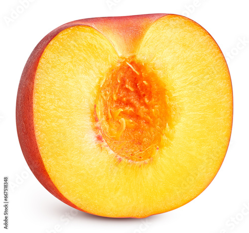 Peach half isolated on white background