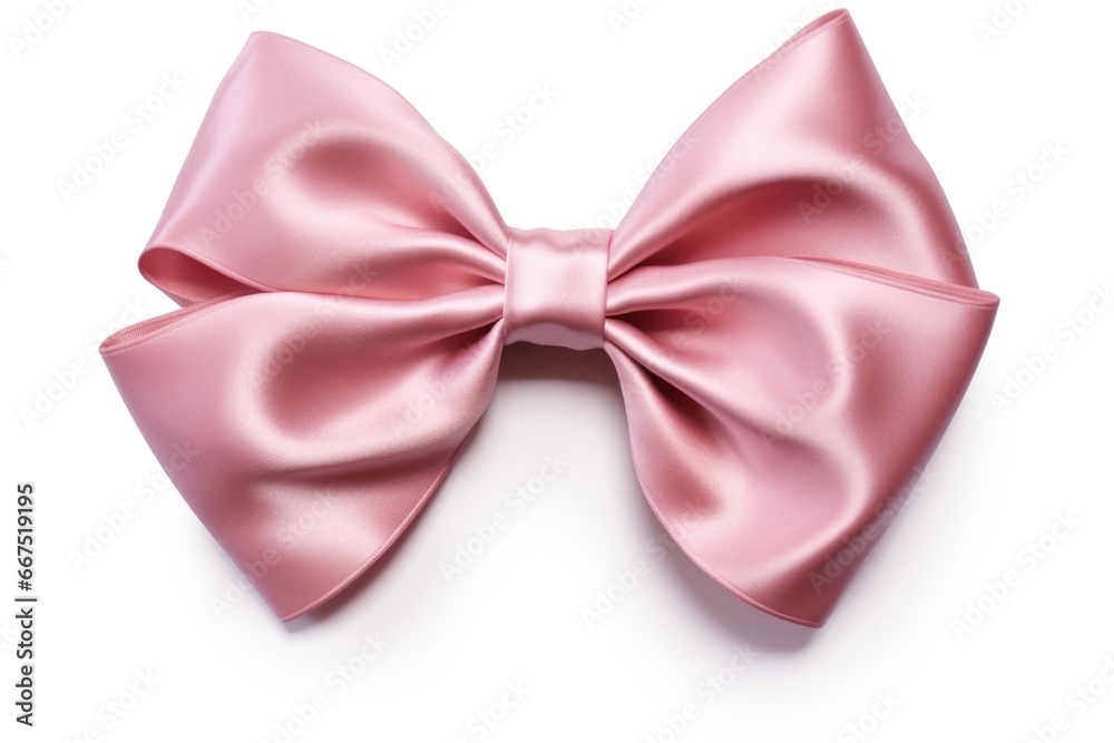 Pink shiny bow on white background