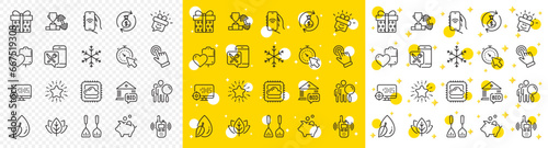 Outline Transmitter, Timer and Snowflake line icons pack for web with Cursor, Water drop, Food app line icon. Money exchange, Cooking cutlery, Star pictogram icon. Gift box, Piggy bank. Vector
