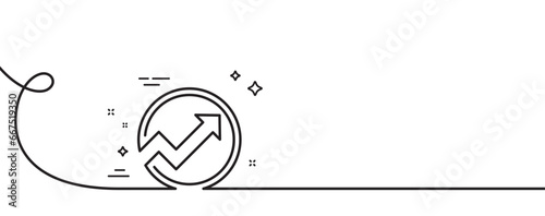 Chart line icon. Continuous one line with curl. Report graph or Sales growth sign in circle. Analysis and Statistics data symbol. Audit single outline ribbon. Loop curve pattern. Vector