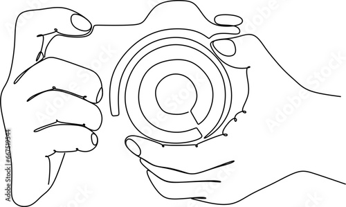  line drawing of a camera. Linear style and hand drawn photo camera.Vector illustration, outline