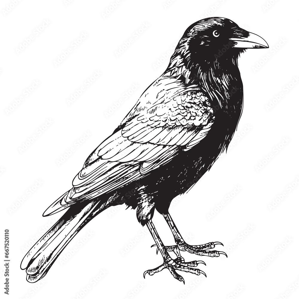 Fototapeta premium Black crow sketch hand drawn in doodle style illustration Cartoon