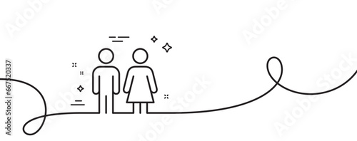 Restroom line icon. Continuous one line with curl. WC toilet sign. Public lavatory symbol. Restroom single outline ribbon. Loop curve pattern. Vector