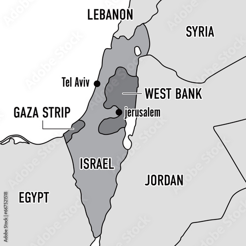 イスラエル周辺地図　英語の地名付き