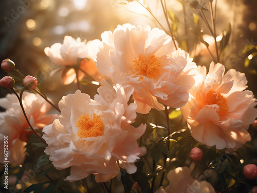 Coral flowers blooming beautifully under the sunlight. Generative AI photo