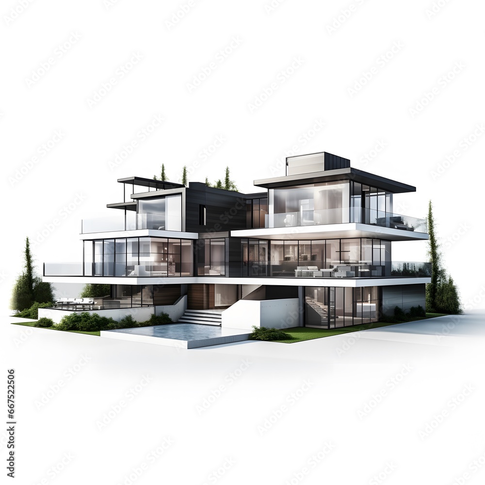 3d render luxury house building on white background.