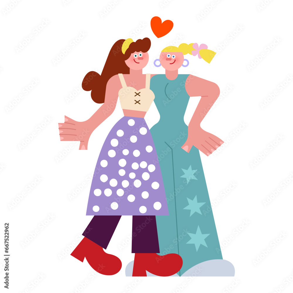 LGBTQ+ couple hugging flat illustration