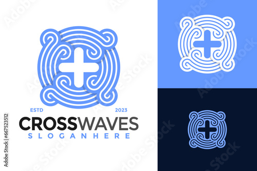 Medical Cross Waves Logo design vector symbol icon illustration