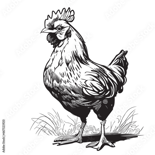 Hen standing sketch hand drawn in doodle style illustration