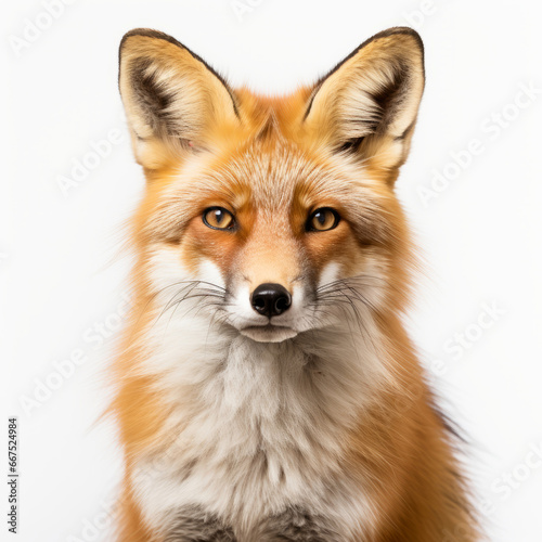 Portrait red fox, isolated on white. Wildlife nature