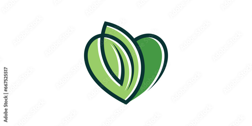 logo design combining a heart or love shape with leaves. logo design combining a heart or love shape with leaves.