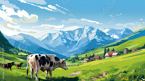 Farm Cow in the Mountains of Europe