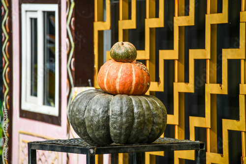 Pumpkins on a wooden background