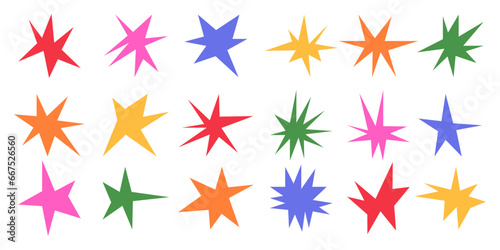 Set featuring images of irregular sharp stars. It includes abstract shapes and star elements with unusual pointed ends.