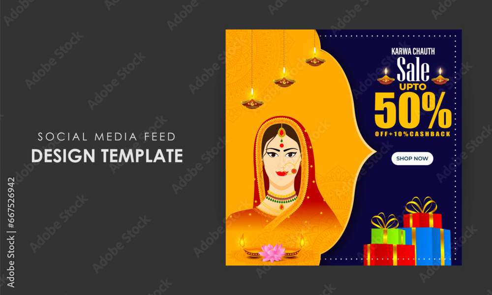 Vector illustration of Happy Karva Chauth Sale social media feed template