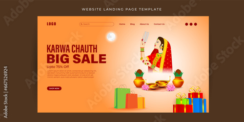 Vector illustration of Happy Karva Chauth Sale Website landing page banner Template