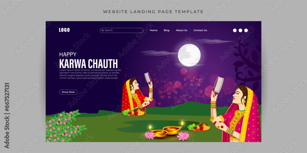 Vector illustration of Happy Karva Chauth Website landing page banner Template