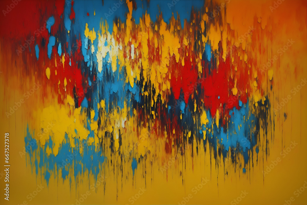 Abstract Modern art oil paintings with yellow, red color.