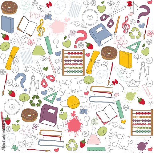 back to school seamless pattern with doodles