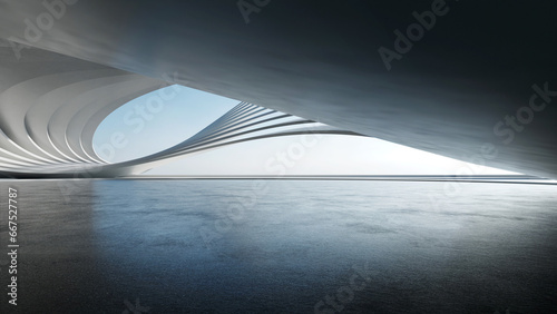 3d render of abstract futuristic architecture with empty concrete floor. Scene for car presentation. photo