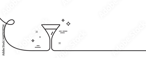 Martini glass line icon. Continuous one line with curl. Wine glass sign. Martini glass single outline ribbon. Loop curve pattern. Vector