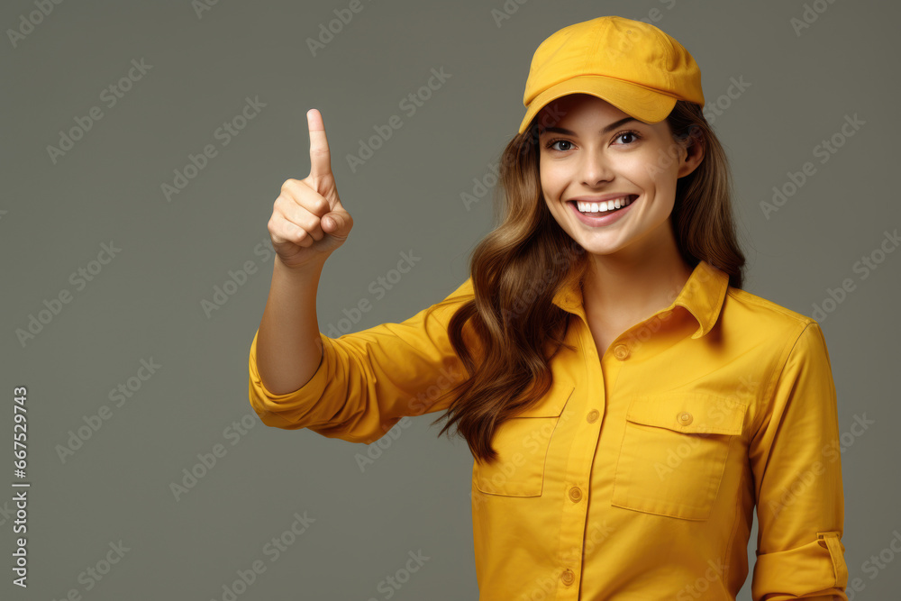 Woman wearing yellow shirt and hat. This picture can be used for fashion, outdoor activities, or summer-themed projects Woman wearing yellow shirt and hat. This picture can be used for fashion, outdoor activities, or summer-themed projects