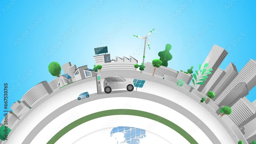 2D flat-design motion graphics of an Eco-city with sustainable ...