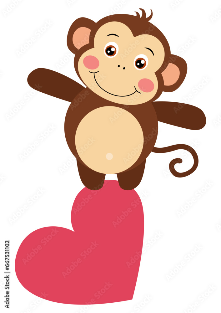 Cute monkey on top of heart Cute monkey on top of heart