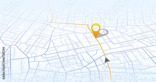 Gps tracking map. Abstract isometric location tracks dashboard. Track navigation pins on street maps, navigate mapping, locate position pin. Futuristic travel map or location navigator vector