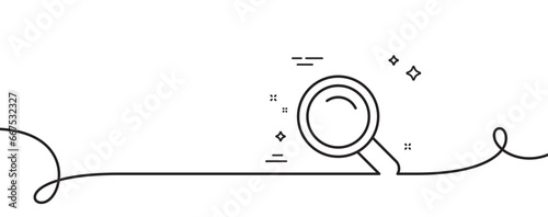 Search line icon. Continuous one line with curl. Magnifying glass sign. Enlarge tool symbol. Search single outline ribbon. Loop curve pattern. Vector