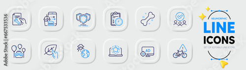 Cake, Dog bone and Exam time line icons for web app. Pack of Bike attention, Seo adblock, Best laptop pictogram icons. Repair document, Approved group, Shields signs. Organic tested. Vector