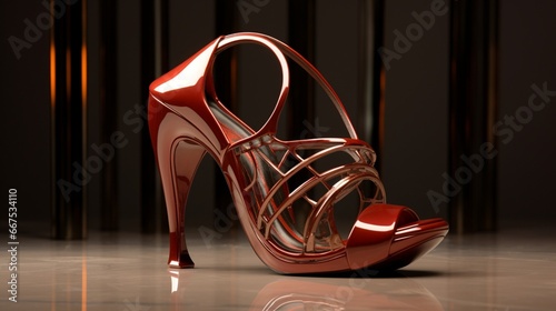 Angled view of a pair of shoes, capturing the arch and curves of design.