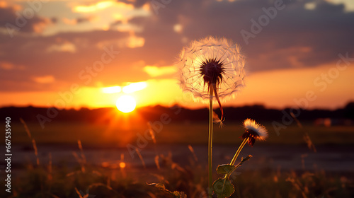 Lone Dandelion Against a Setting Sun