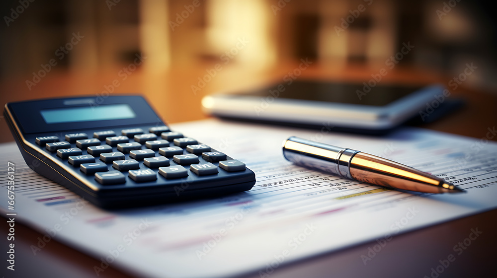 Close-up of Calculator, Pen, and Financial Statement Close-up of Calculator, Pen, and Financial Statement