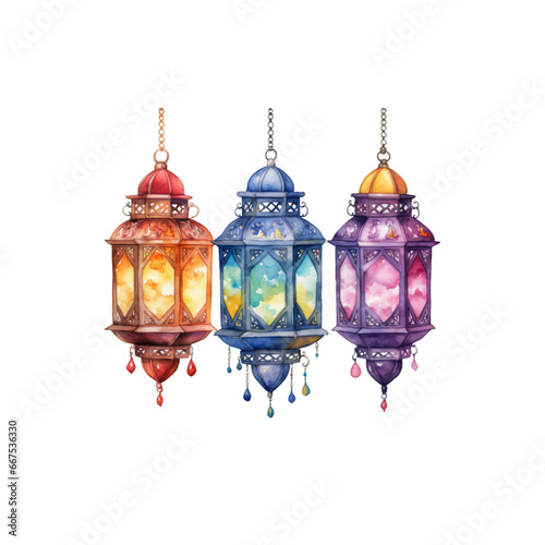 Colorful watercolor diwali lantern
