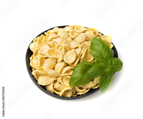 Raw Orecchiette Pasta, Homemade Dry Macaroni, Italian Recchietedde photo