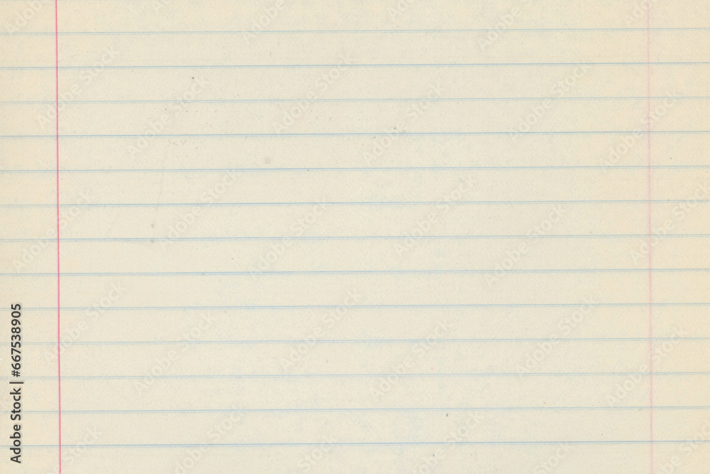 Simple lined paper from a 30 year old school notebook. It's a bit yellowed.Meant as background - obrazy, fototapety, plakaty 