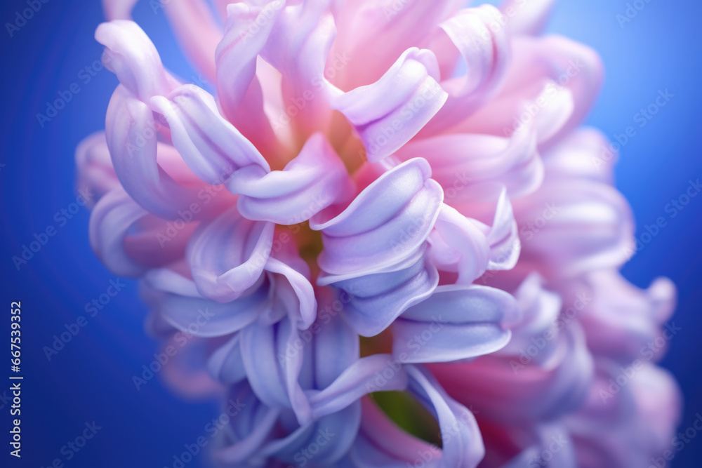 A close up shot of a pink flower with a vibrant blue background. This image is perfect for adding a pop of color to any design or project