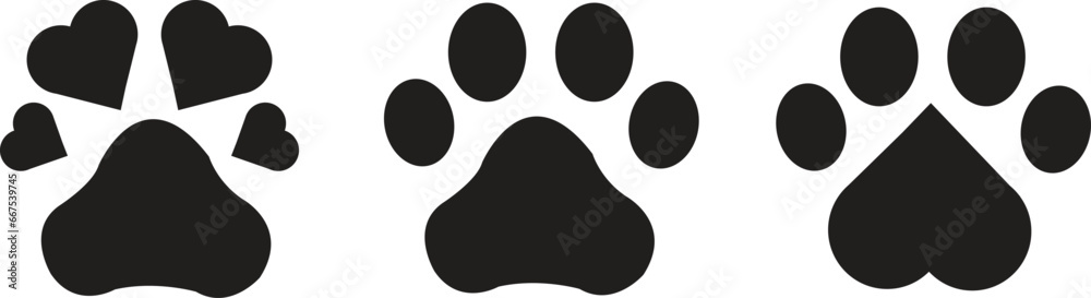 Dog paw print icon set vector art isolated on white background Stock ...
